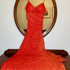 Besty & Adam Orange Sparkled Mermaid Gown